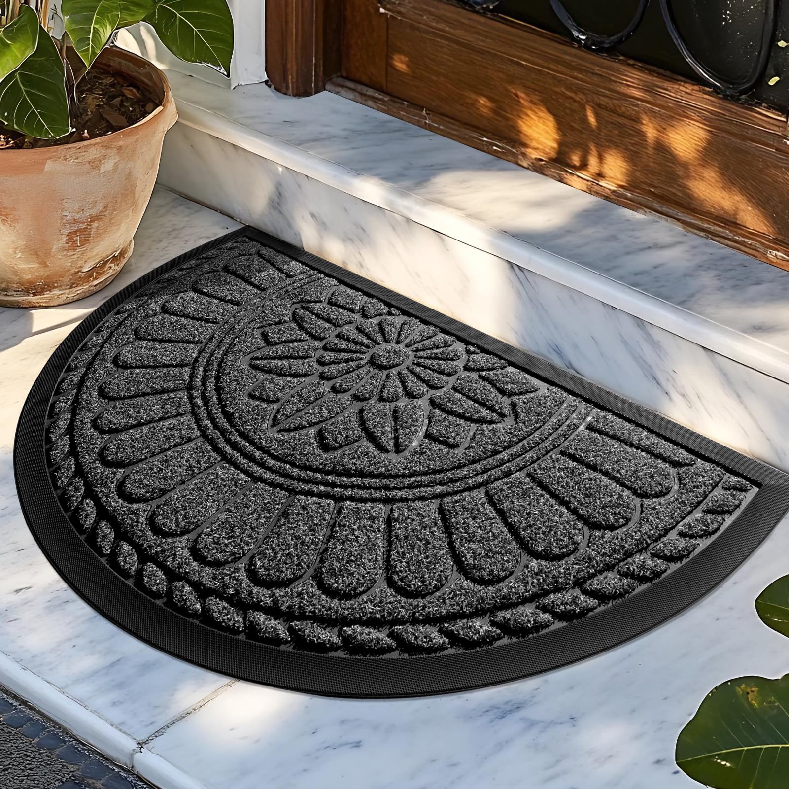 Mibao Front Door Mat Indoor Outdoor, 30" x 18", Grey，Semicircular Entrance