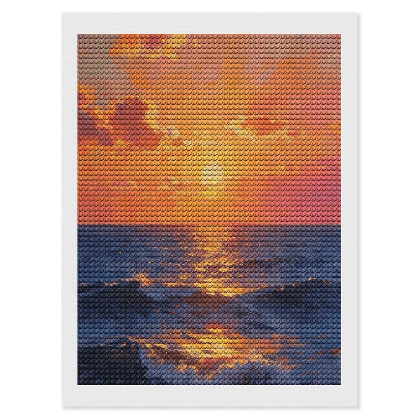 FekiLoot Oceanic Sunset Paint by Numbers Kit for Adults Beginner DIY Diamond Dots Paintings Round Full Drill Diamond Art Kits Picture Diamond Art Painting Kits for Home Decor 12"x16"