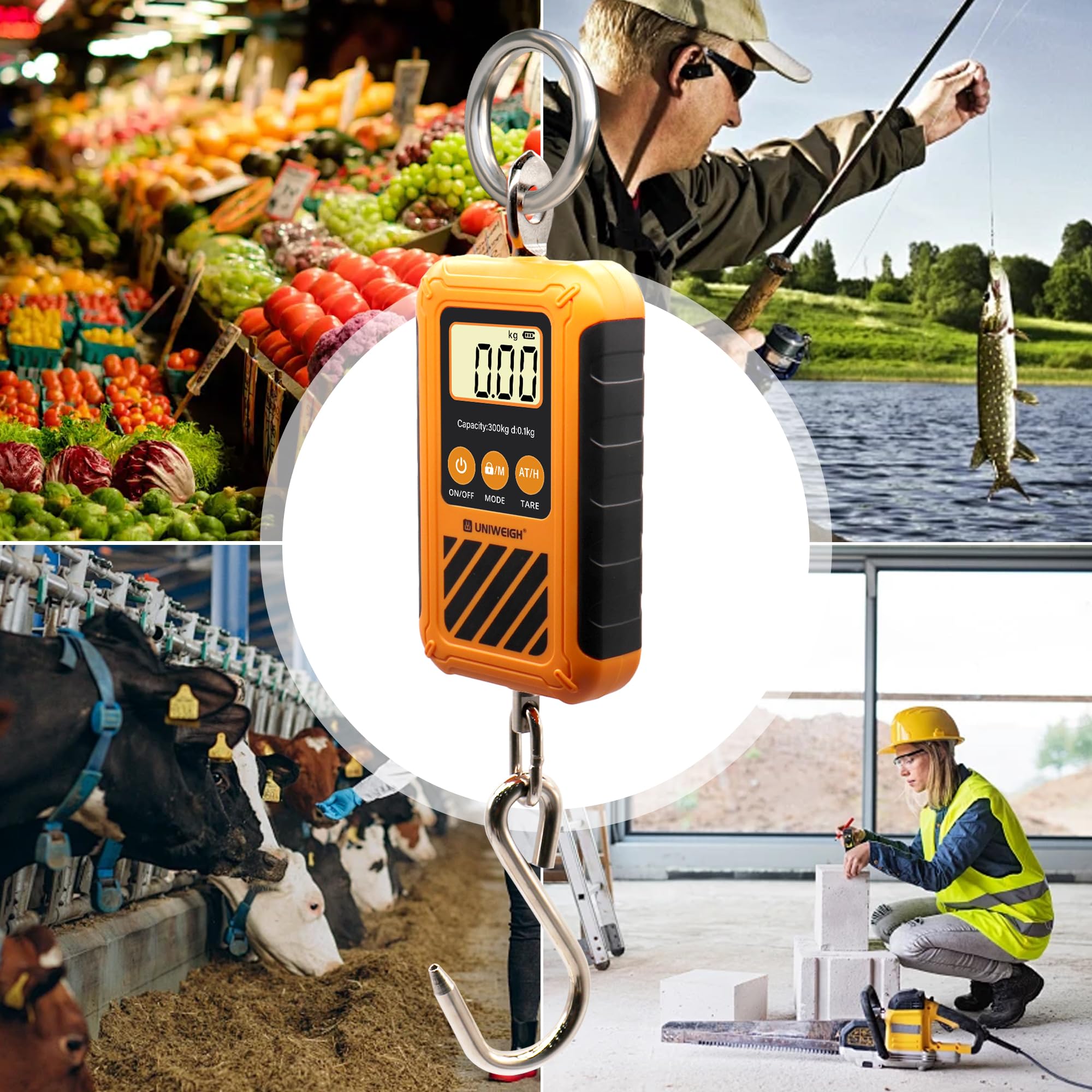 UNIWEIGH Numérique Balance à bagages,300KG/660LB Mini balance à grue,Postale suspendue avec écran LCD,Portable à main&Grand crochet,Échelle de cerf avec Hold&Tare,pour Garage Farms Chasse Pêche