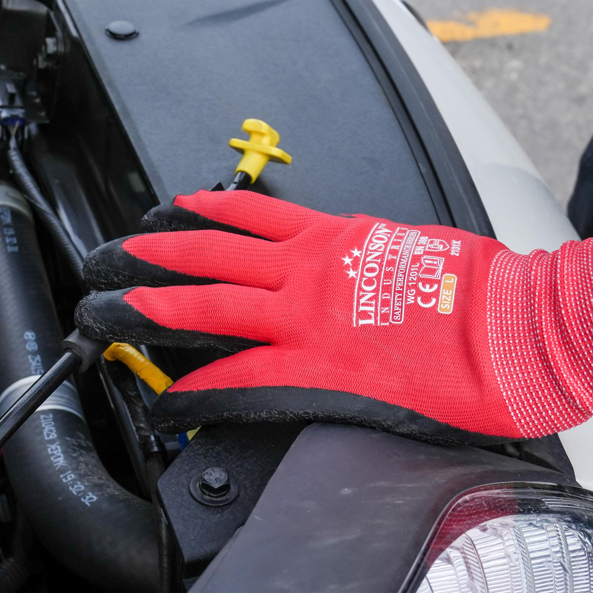 Linconson Safety Performance Series - Guantes de trabajo (12 unidades, látex plisado, para mecánicos de árboles