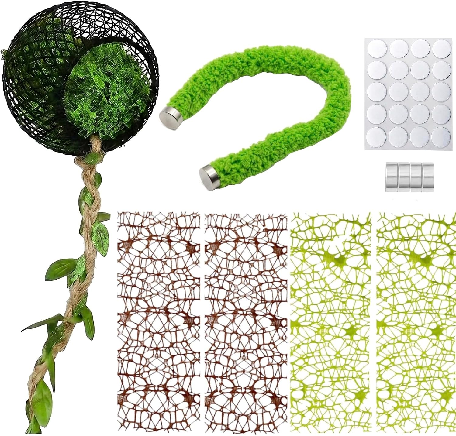 6PCS Magnetic Jumping Spider Hideout & Climbing Mesh Set(D) | Complete Enclosure Accessories Kit with Moss Hideout, Climbing & Hiding Decor for Small Reptiles, Tarantulas, Mantises