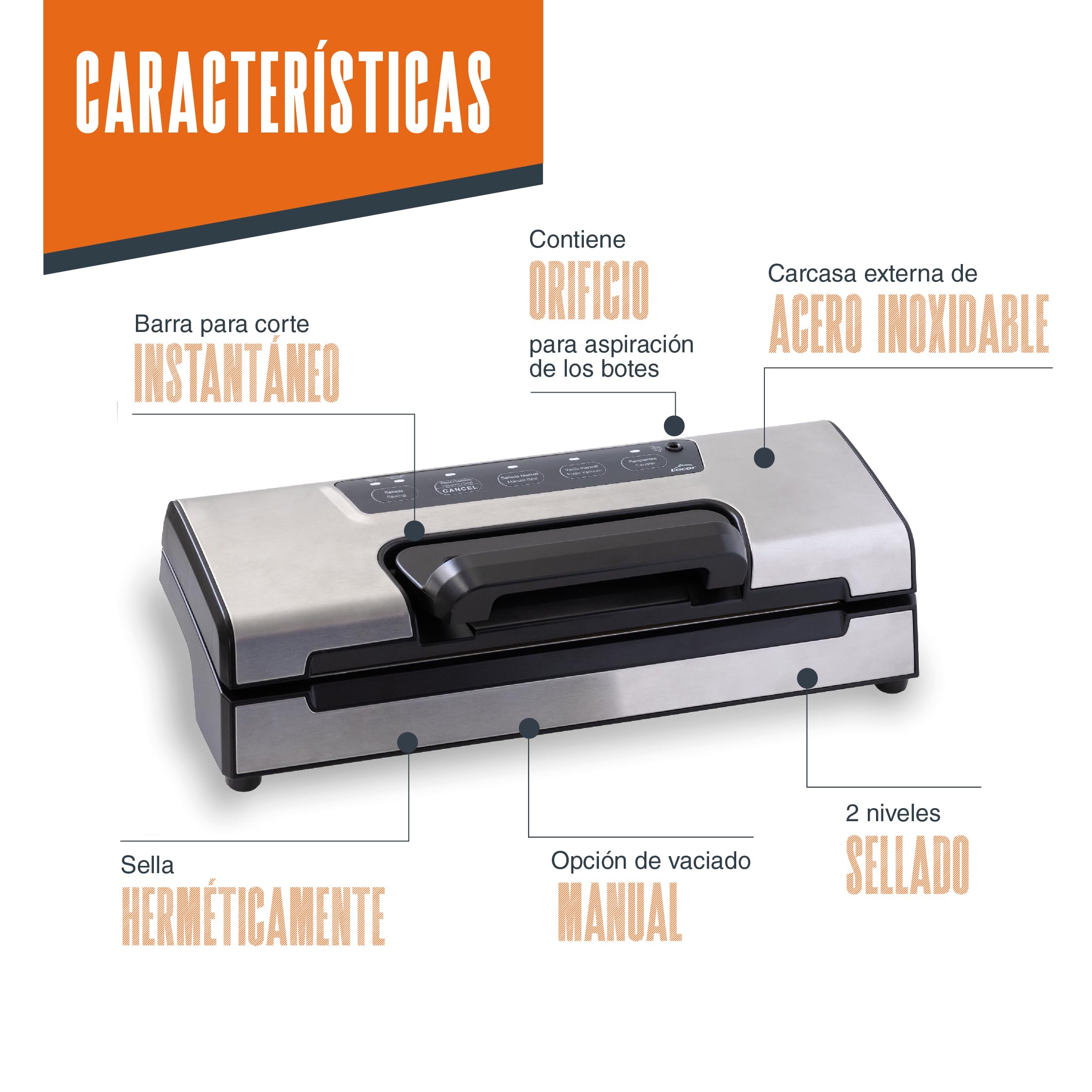 Lacor 69358 - Máquina de Vacío Ingenious, 120 W, 40x17, 5 cm, Incluye | Para un uso práctico y profesional en cocina; perfecto para el día a día en hostelería y en casa, cómodo de usar y de guardar