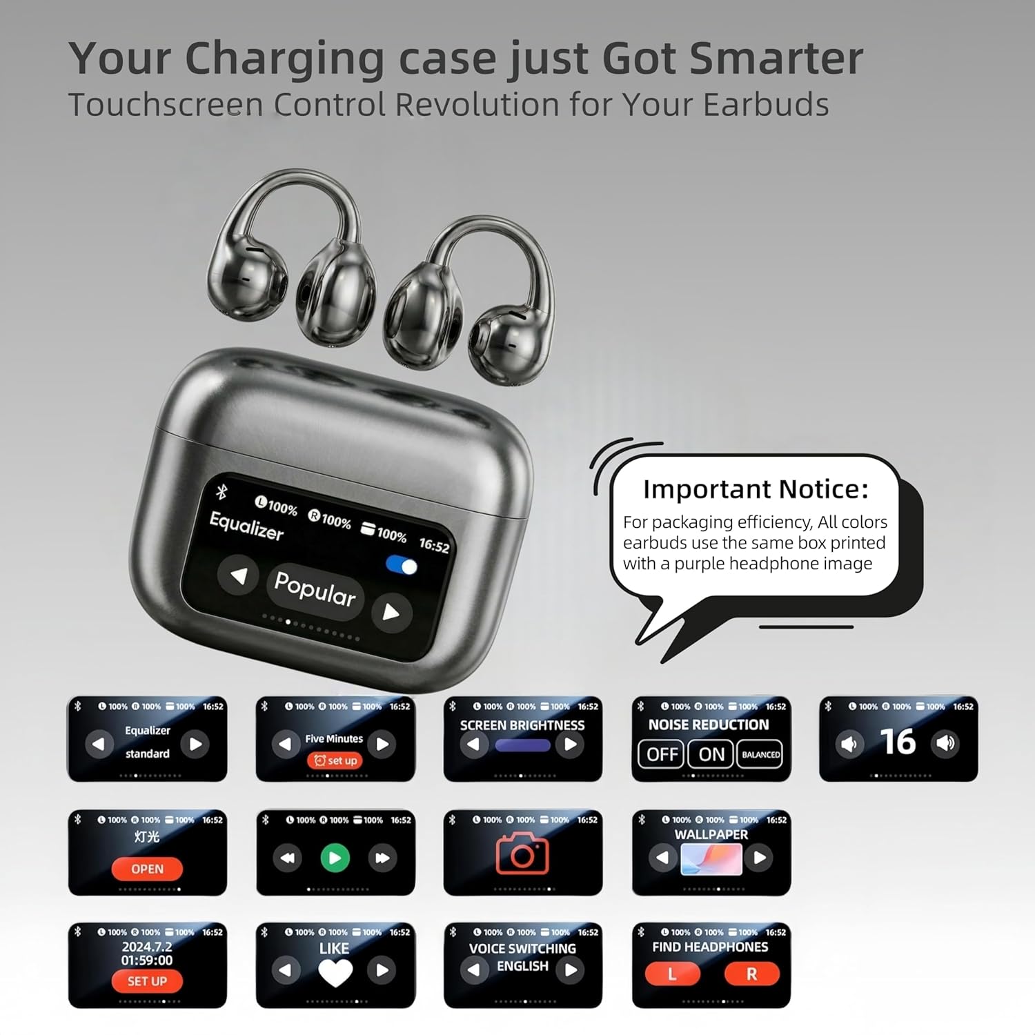 Clip On Earbuds Touch Screen,Wireless Open Ear Headphones with Bluetooth 6.0，50h Battery Life，Lightweight Comfort Sport Earbuds Built-in Mic IPX7 Waterproof Earphones for Running Fitness,black