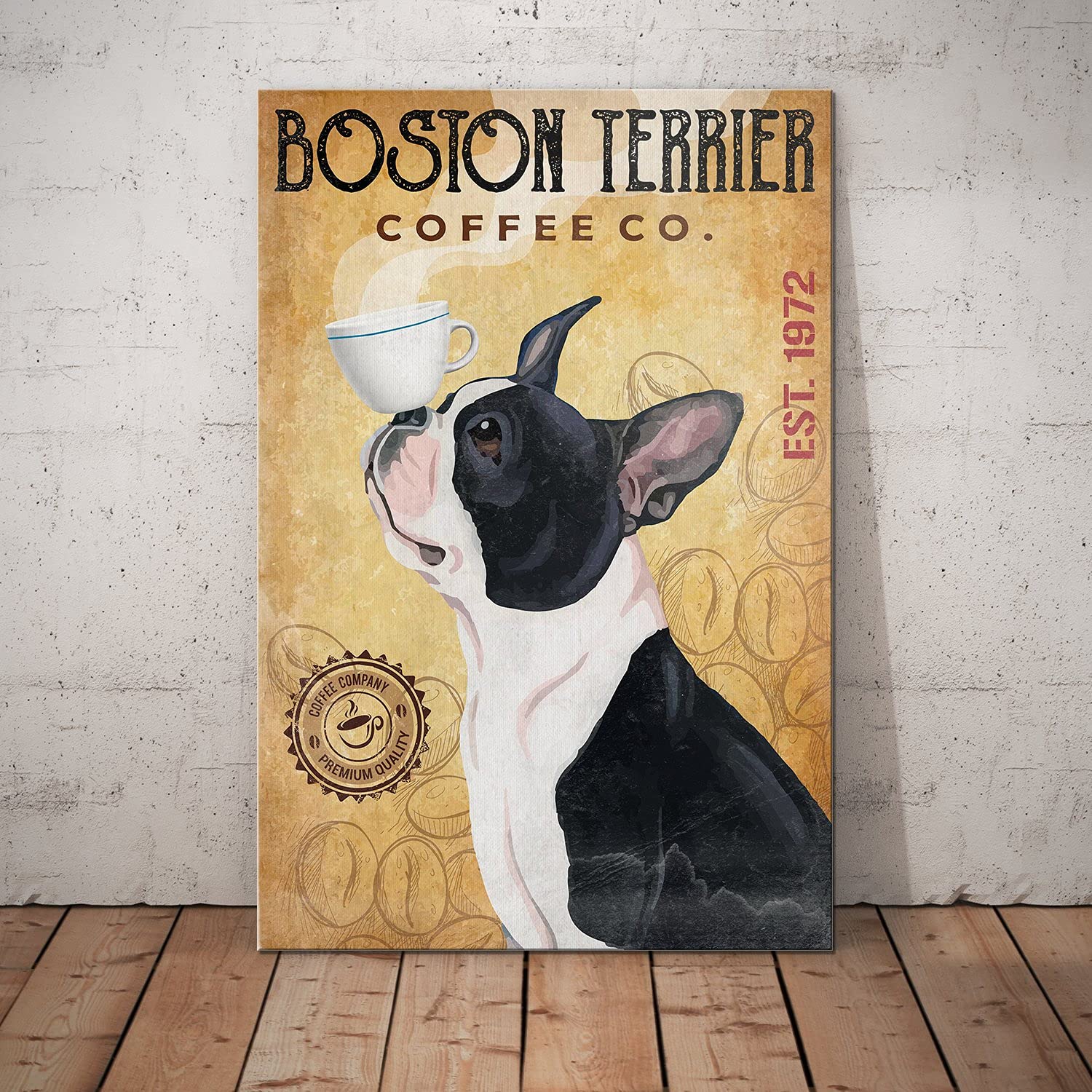 Boston Terrier Dog Coffee Company Funny For Dog Lovers Day Gift Poster For Home Cafe Bar Garage Metal Sign 8X12 Inches