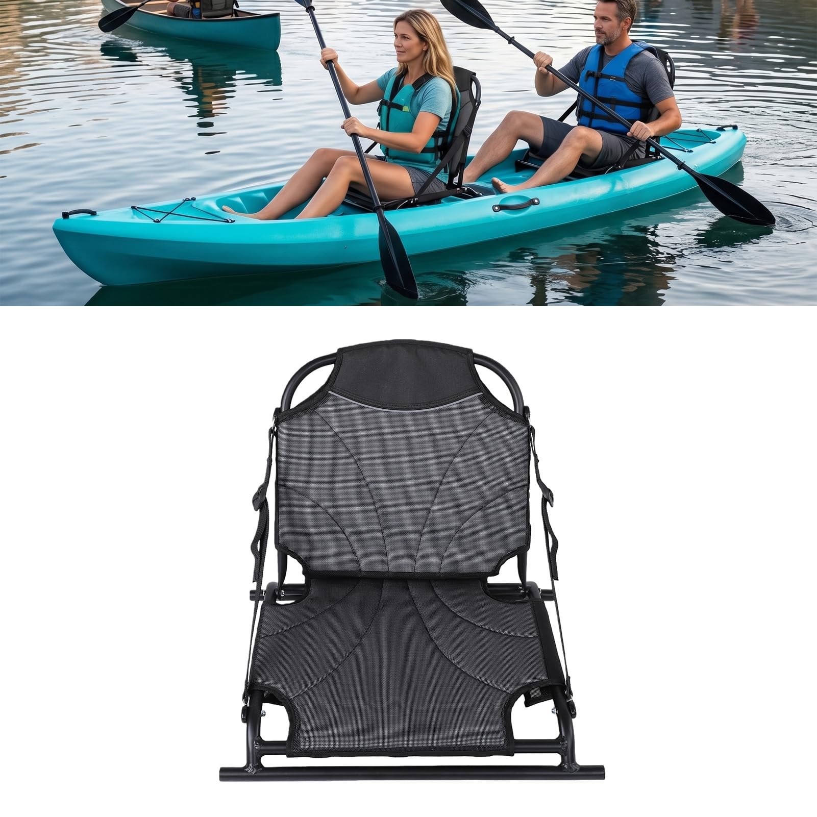 banapoy Aluminiowa Rama Siedzisko Kajakowe, Składane Siedzisko Kajakowe z Regulowanym Paskiem, Paddleboardu ze Składanym Oparciem, do Kajakarstwa, Kajakarstwa, Wioślarstwa