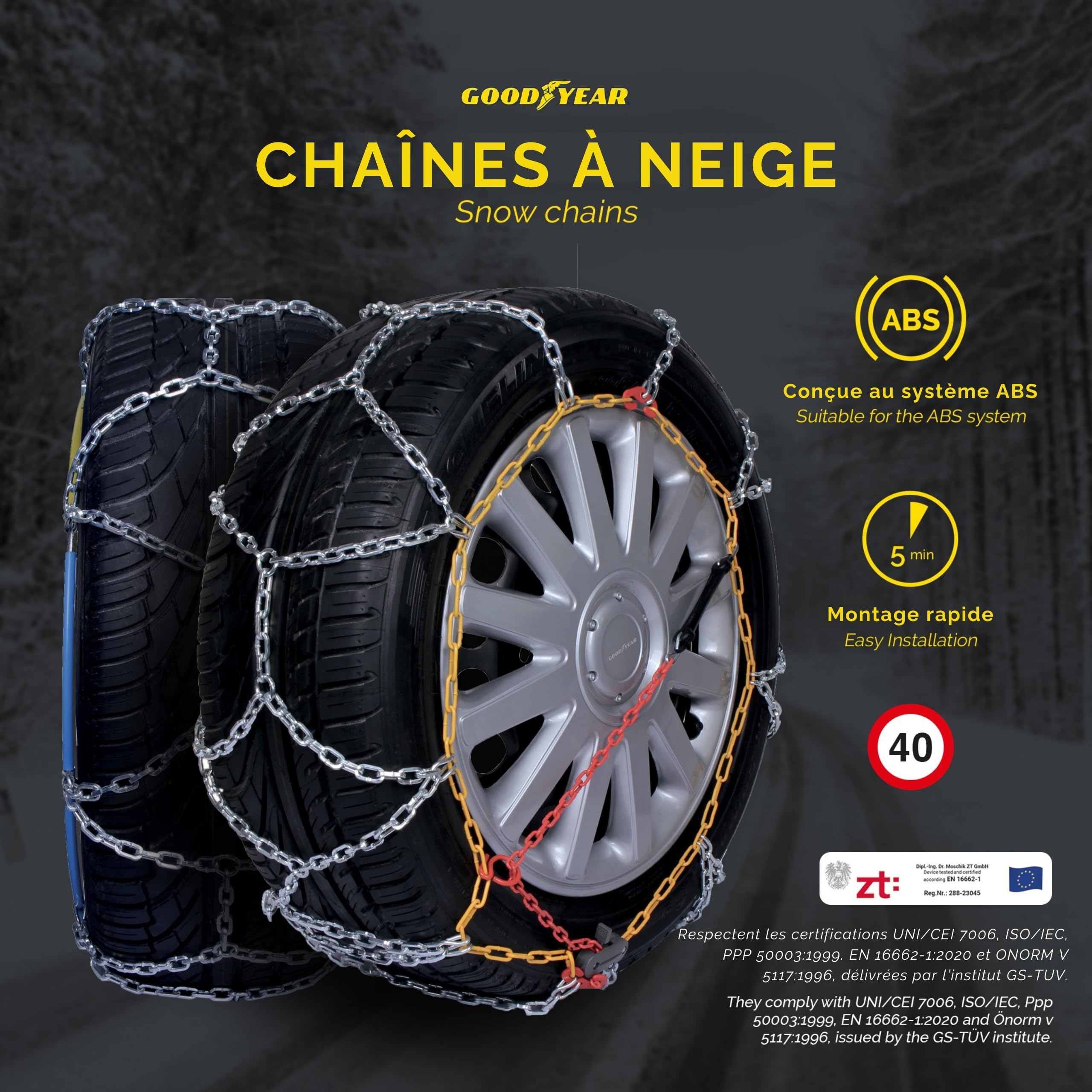 Goodyear 77930 "12mm" Chaines à neige 12 mm, Taille 225, Convient pour les SUV, véhicules utilitaires, 4x4, Homologation TUV et ÖNORM