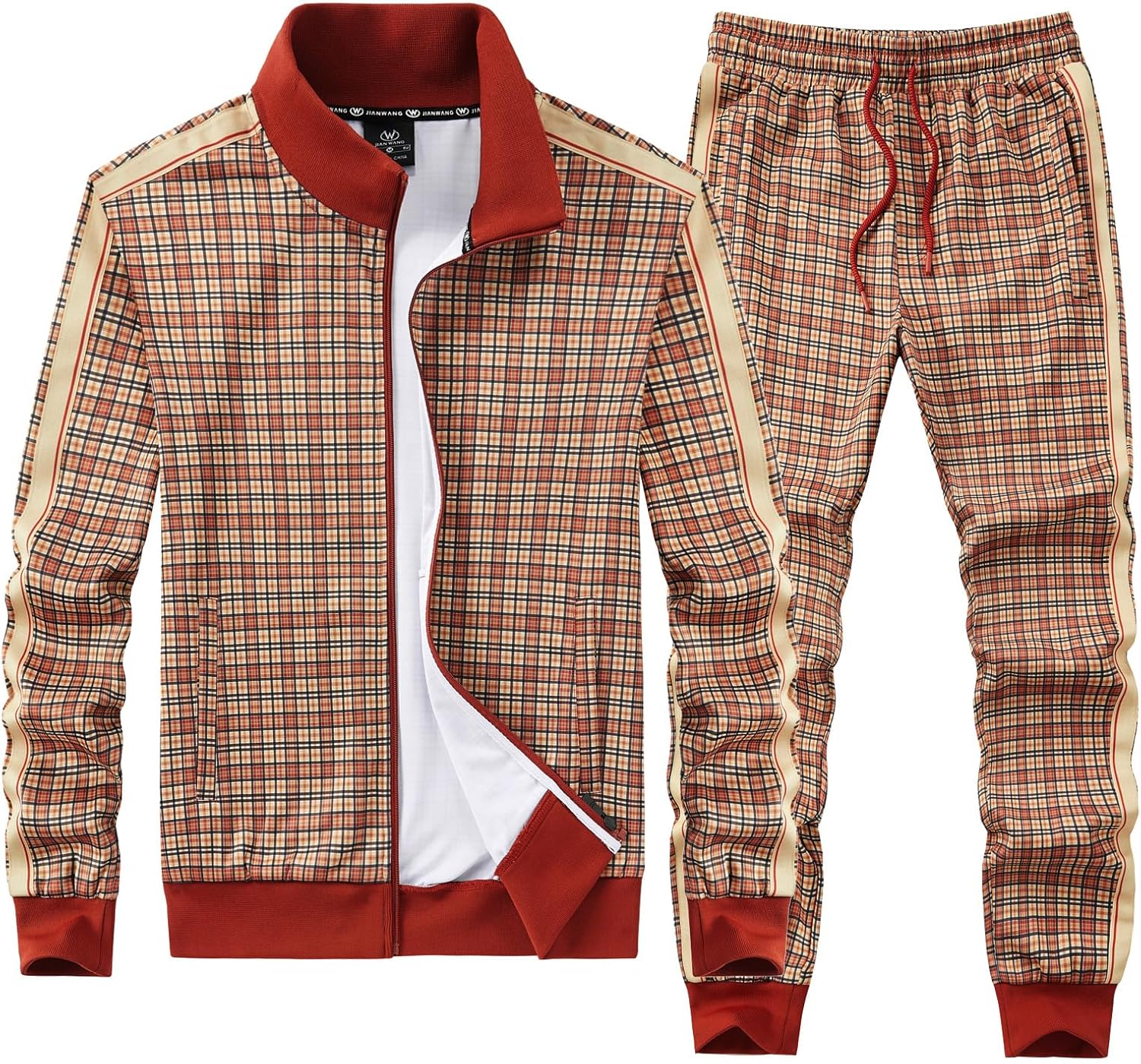 Men's Track Suits 2 Piece Stand-up Collar Long Sleeve with Double Side Pockets Jacket and Sweatpants - Image 3