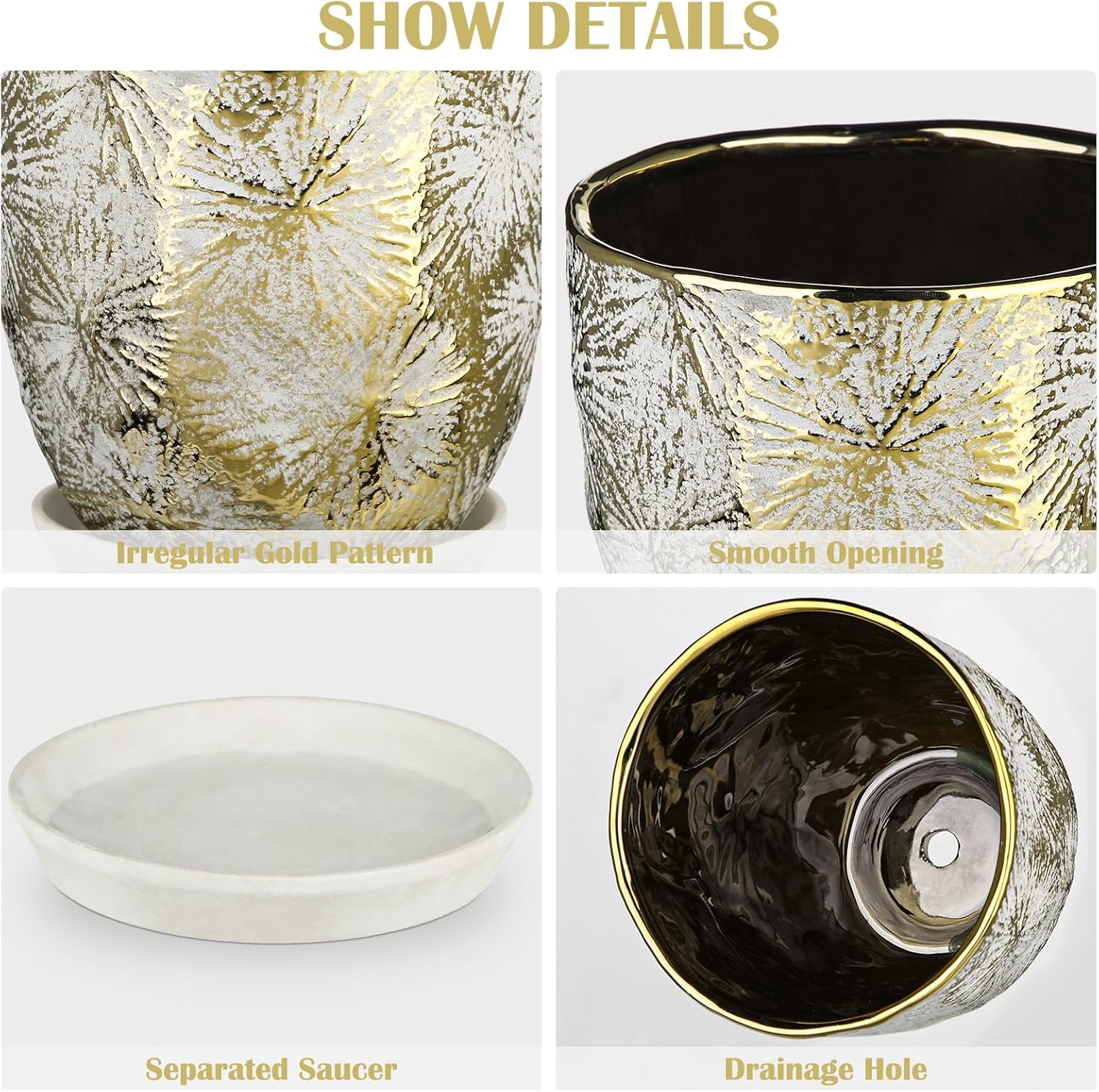 Oairse 6 +5 inch Ceramic Planter Pots Set of 2 Small Round Flower Pots with Drainage Hole and Ceramic Tray for Succulents Cactus Indoor Outdoor Garden Home Windowsill