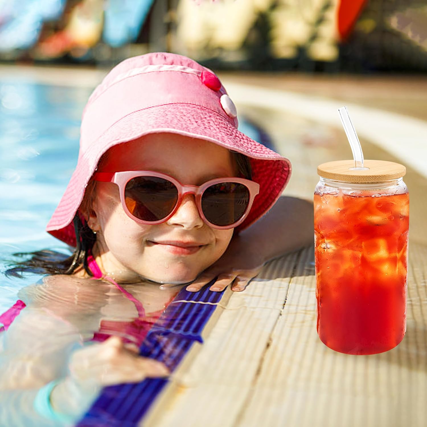 Joyclub 20 Set Glass Cups with Bamboo Lids and Glass Straws 16oz Can Shaped Reusable Iced Coffee Glasses Bulk Set Drinking Jars wholesale for Party Weddings Cafes Boba Shops Gifts DIY