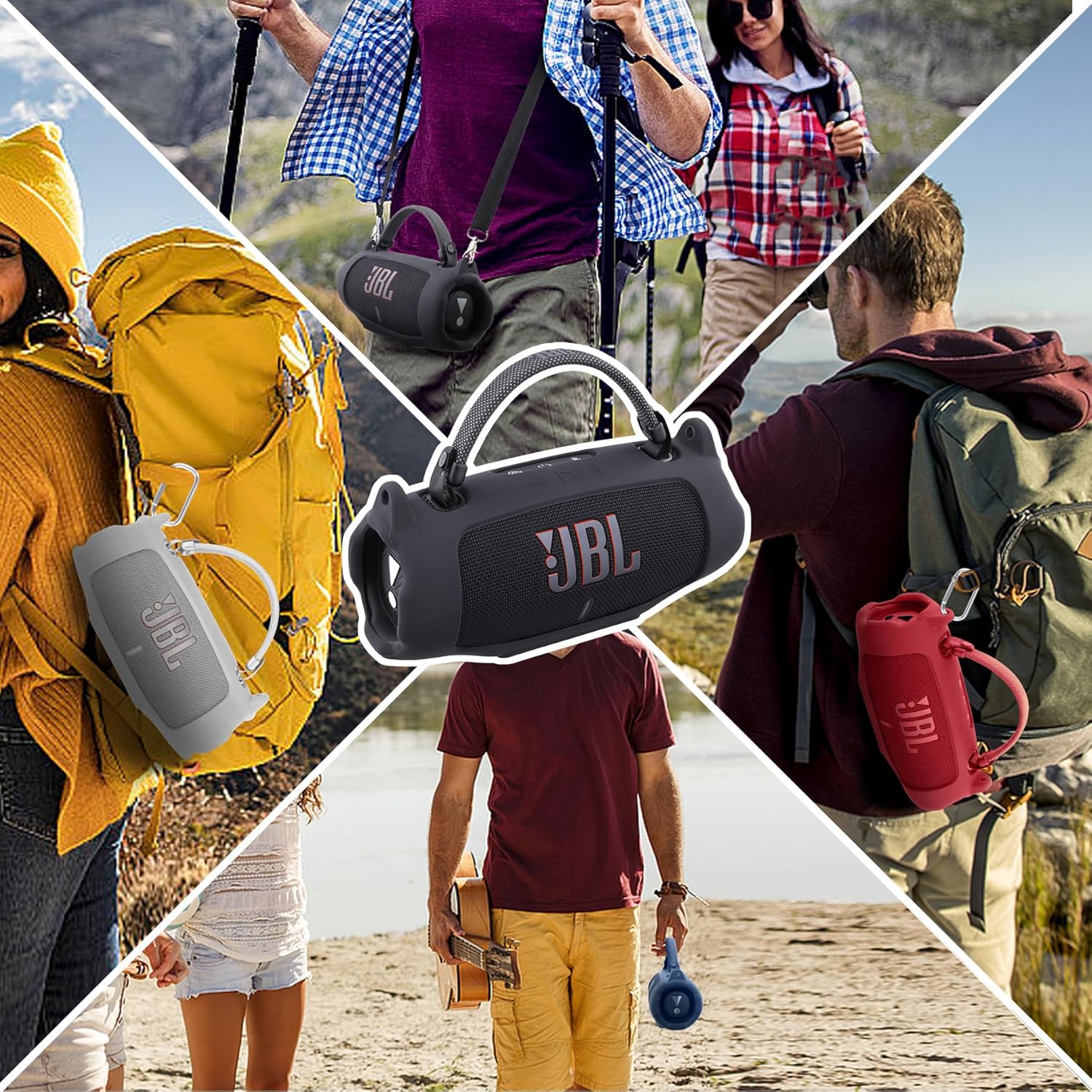 khanka for JBL Charge 6 Waterproof Portable Bluetooth Speaker Silicone Case,Soft Protective Sleeve Cover with Shoulder Strap for JBL Charge 6 Speaker (Black) - Image 4