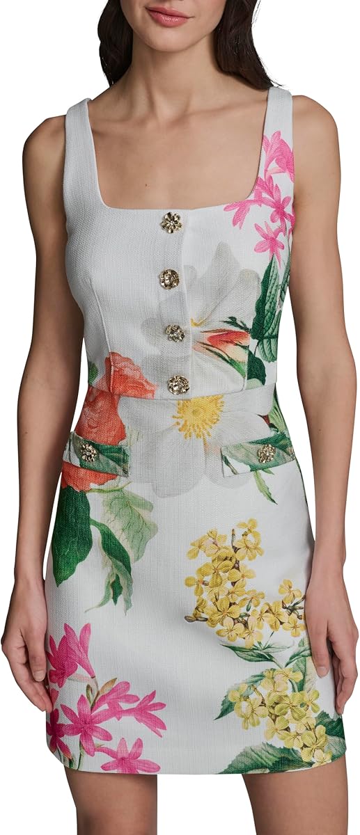 Karl Lagerfeld Women's Sleeveless Square Neck Tweed A-line Mini Dress