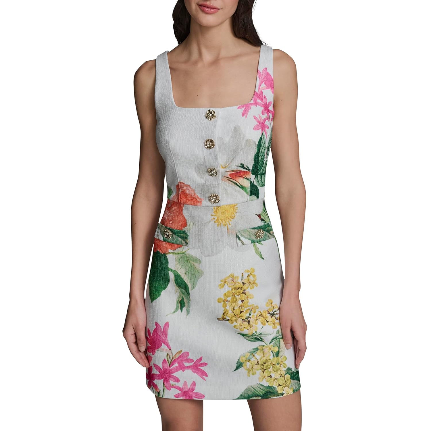 Karl Lagerfeld Women's Sleeveless Square Neck Tweed A-line Mini Dress