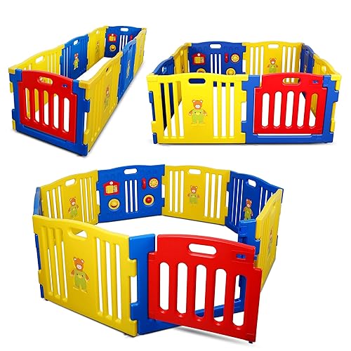 Kidzone Corralitro interactivo para bebés u niños 8 Paneles con Puertas de Seguridad Centro de Juego de niños para el Hogar Certificado ASTM