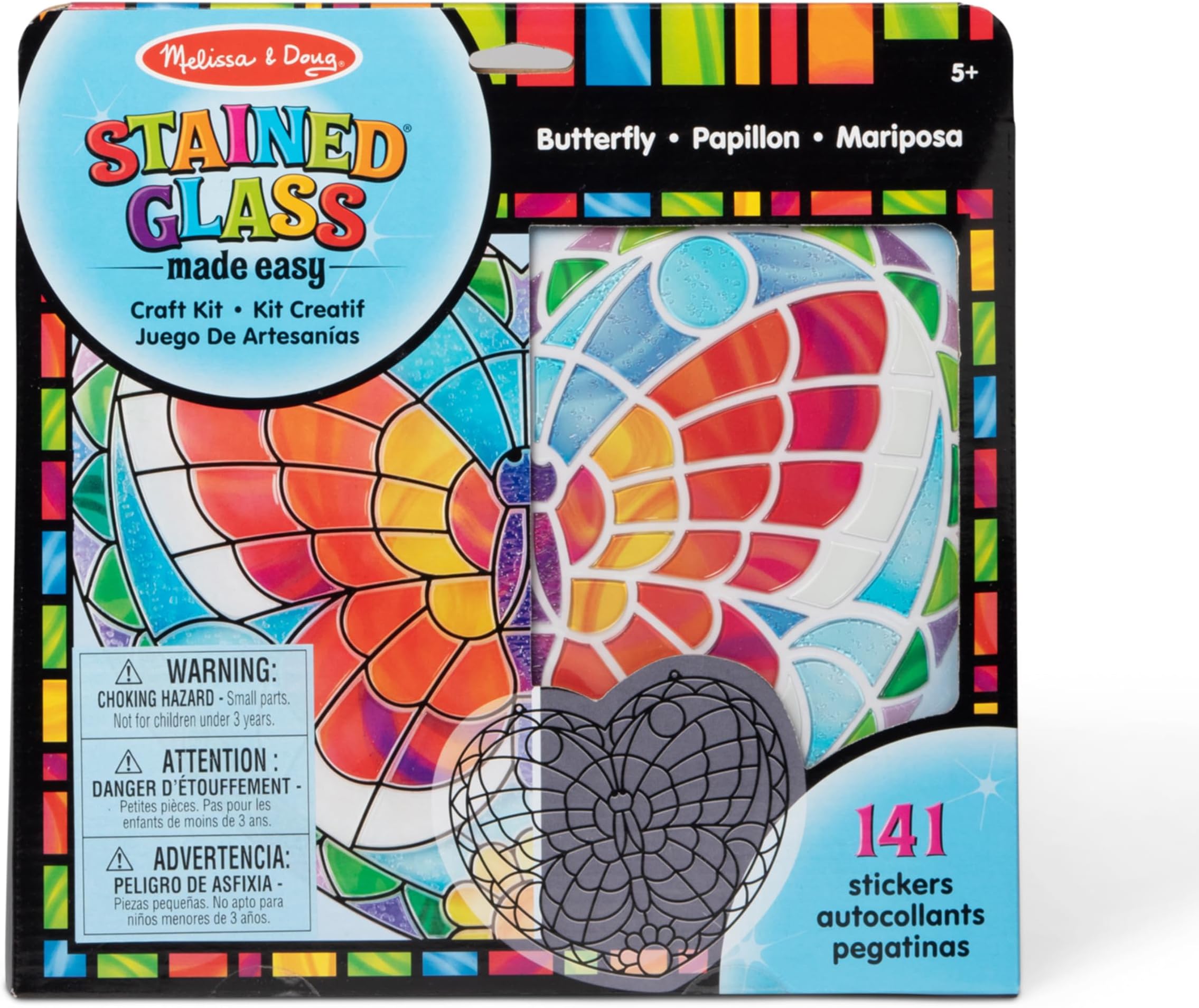 Melissa & Doug Stained Glass Made Easy Activity Kit: Butterfly - 140+ Stickers - Kids Sticker Stained Glass Craft Kit; Sun Catchers For Kids Ages 5+