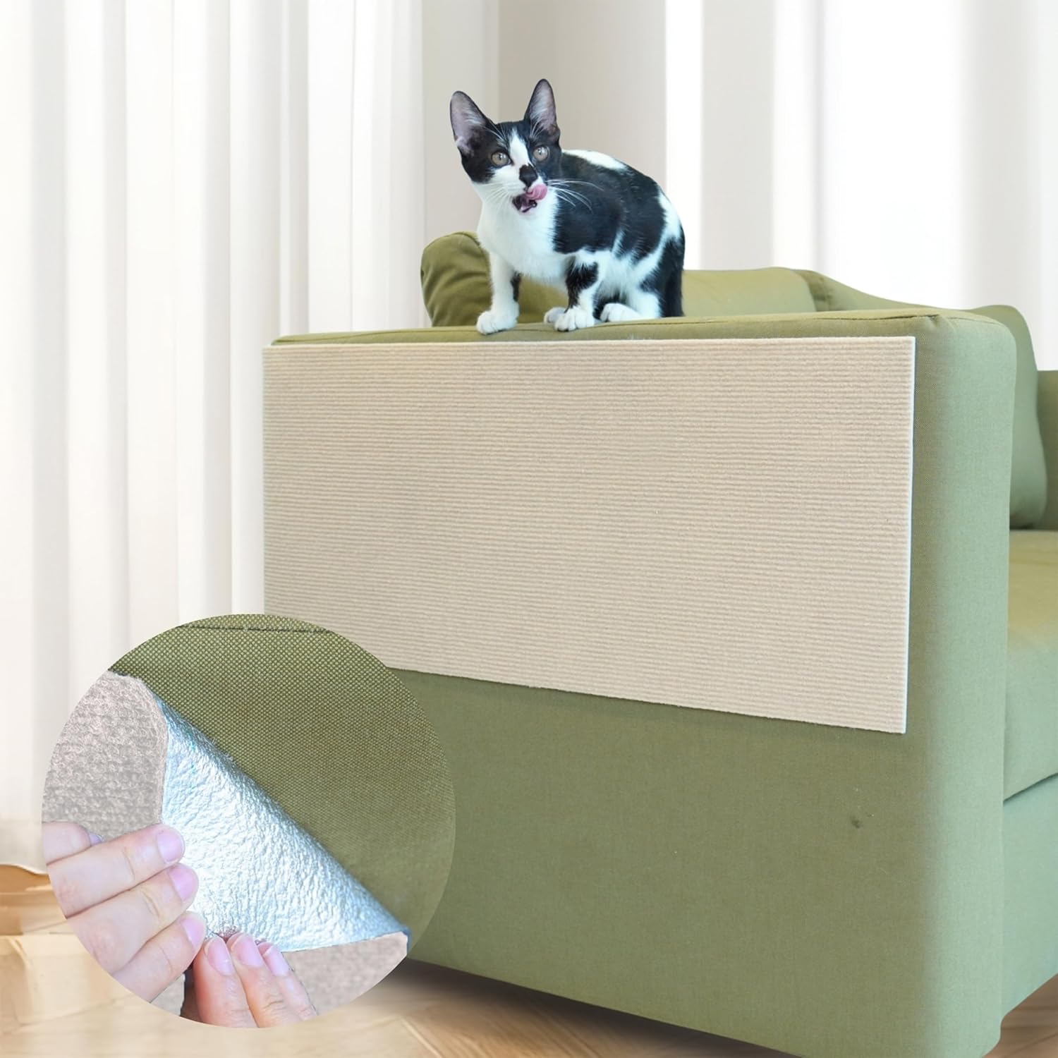 PinePaw Cat Scratch Furniture Protector - Trimmable Self-Adhesive Carpet DIY Climbing Cat Scratcher Pad for Couch Protector from Cat Claws Scratching Covering Cat Tower (Beige 15.8" x 80")