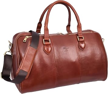 Premium Leather Holdall Carry-on Size Weekender Sports Travel Duffle Bag A47 Tan