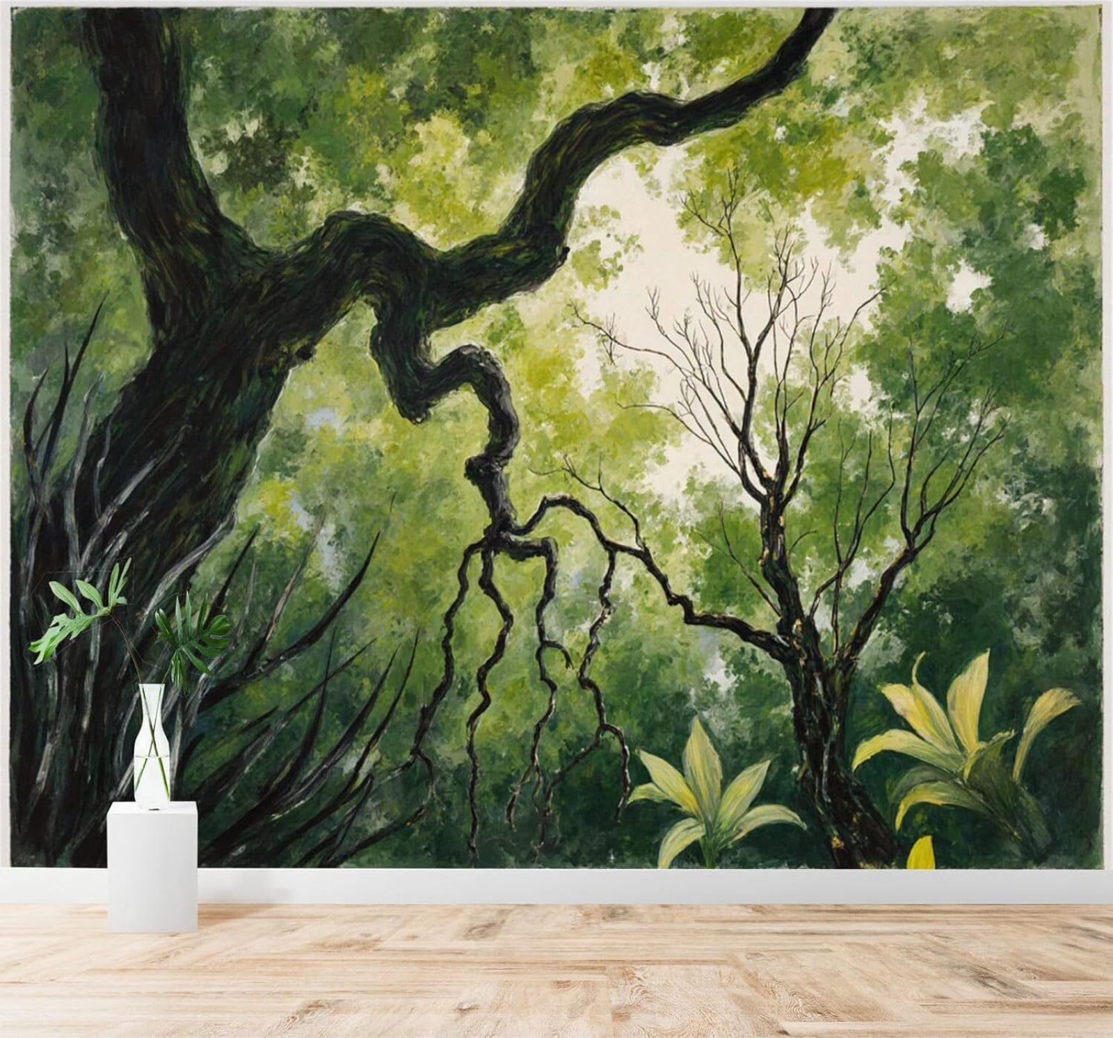 XLMING Fresh Green Forest Trees Sunlight 3D Wallpaper Silky Texture Home Study Office Grey Dining Room Sofa Bedroom Living Room TV Backdrop-350cm×256cm