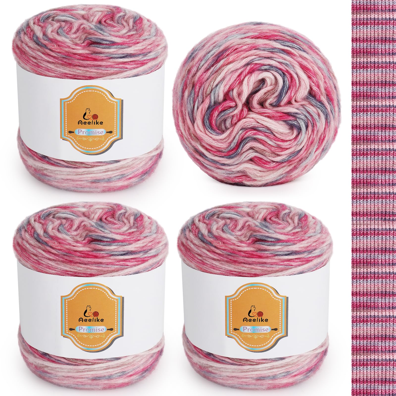 Aeelike Ombre Yarn Cake - 4 x 100g Gradient Crochet Yarn Set - 55% Cotton 34% Acrylic 11% Polyester - Multicoloured Cotton and Acrylic Gradient Yarn for Crochet, Knitting and DIY Craft Projects