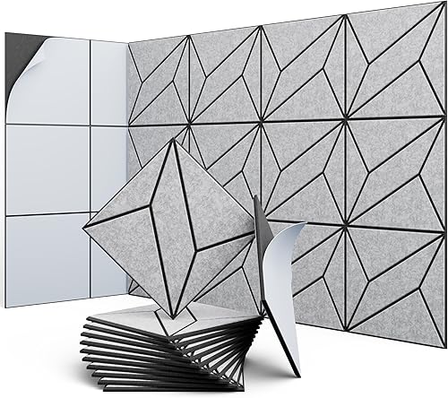 Miniatura 18 de Paneles acústicos hexagonales, paquete de 12 paneles de absorción de sonido de alta densidad de 12 x 10 x 0.4 pulgadas para mejorar la reducción