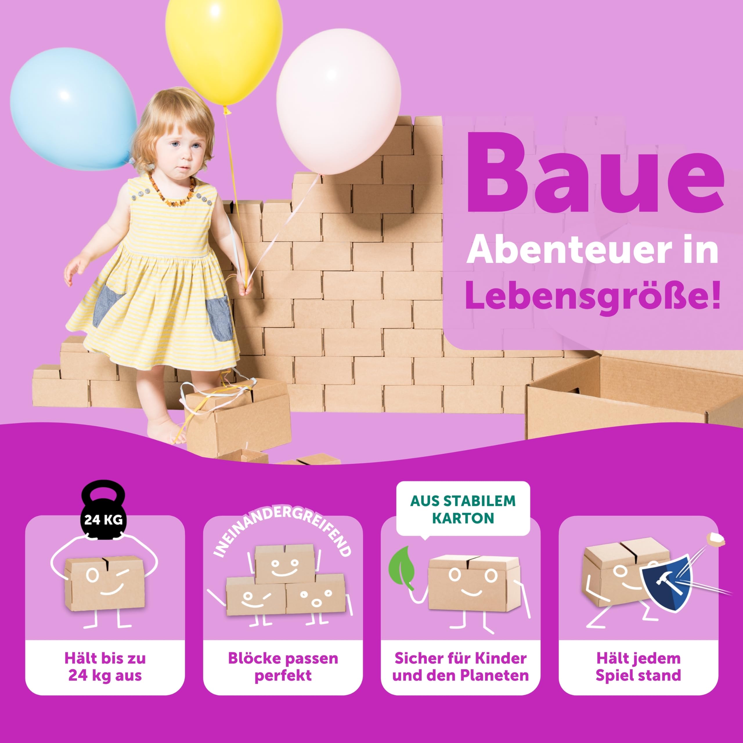 Gigi Bloks XL Gr. 96 Stapelbare und Ineinandergreifende Große Bausteine Kinder | Robuste Klemmbausteine & Leicht Montierbare Bauklötze Groß | Konstruktionsspielzeug für Jungen & Mädchen