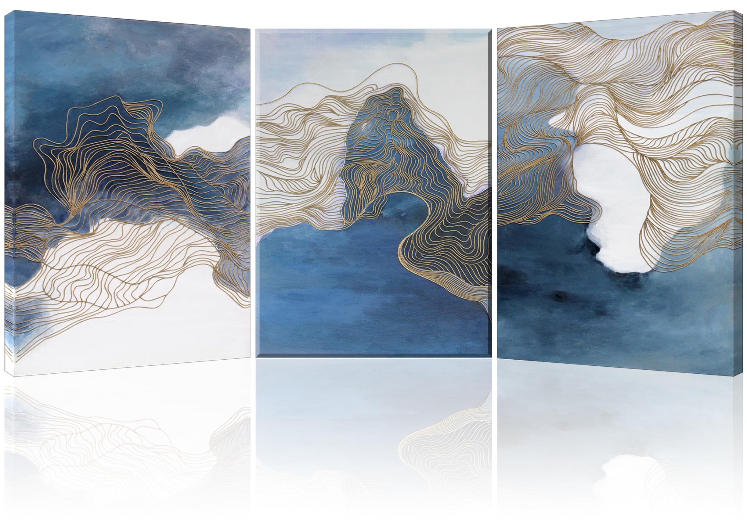 Piy Painting 3Pcs Cuadros Decorativos Salon Resumen Líneas Grande Impresiones De Lienzo Modernos Tema azul Pintura Laminas Decorativas Pared Dormitorios Quadros Decoração Pasillo Oficina 57x40cm