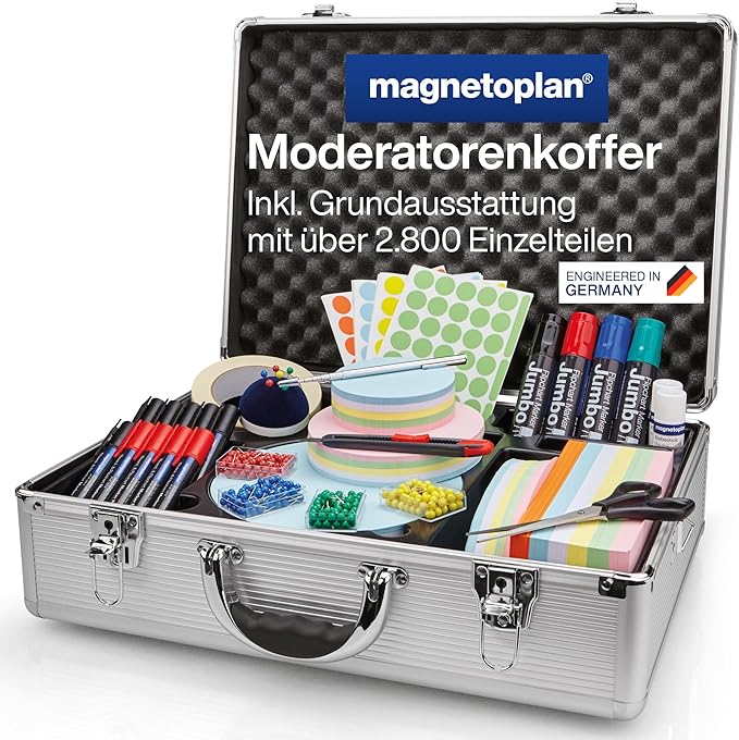 magnetoplan Moderationskoffer l Inkl. 2800 Teile l HxBxT 340x470x165mm l Hochwertiger Aluminiumkoffer, abschließbar l Für Schulungen & Seminare magnetoplan Moderationskoffer l Inkl. 2800 Teile l HxBxT 340x470x165mm l Hochwertiger Aluminiumkoffer, abschließbar l Für Schulungen & Seminare
