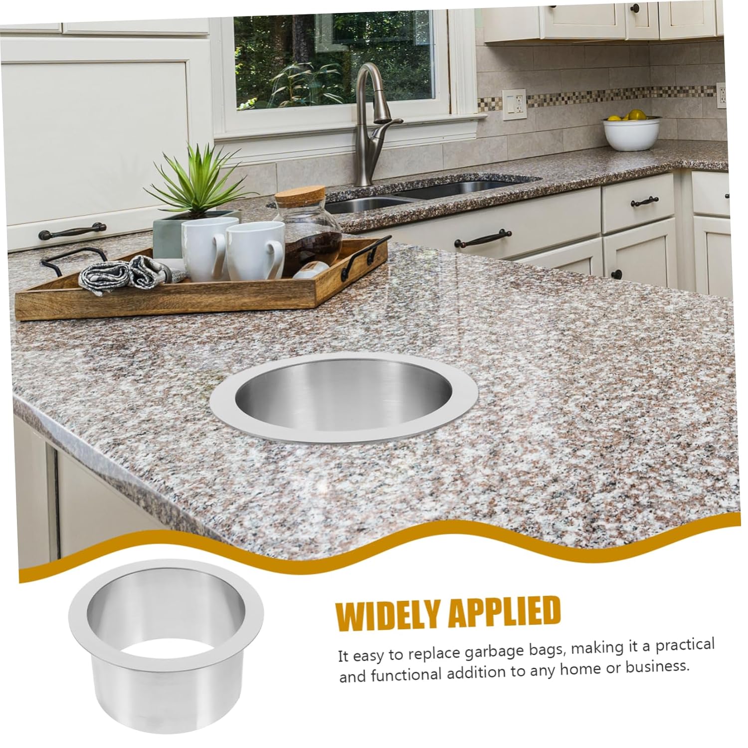 VOSAREA 200a Round Stainless Steel Trash Chute Grommet for Kitchen Waste Management Compact Corrosion-Resistant Design with Clean Surface Countertop Use