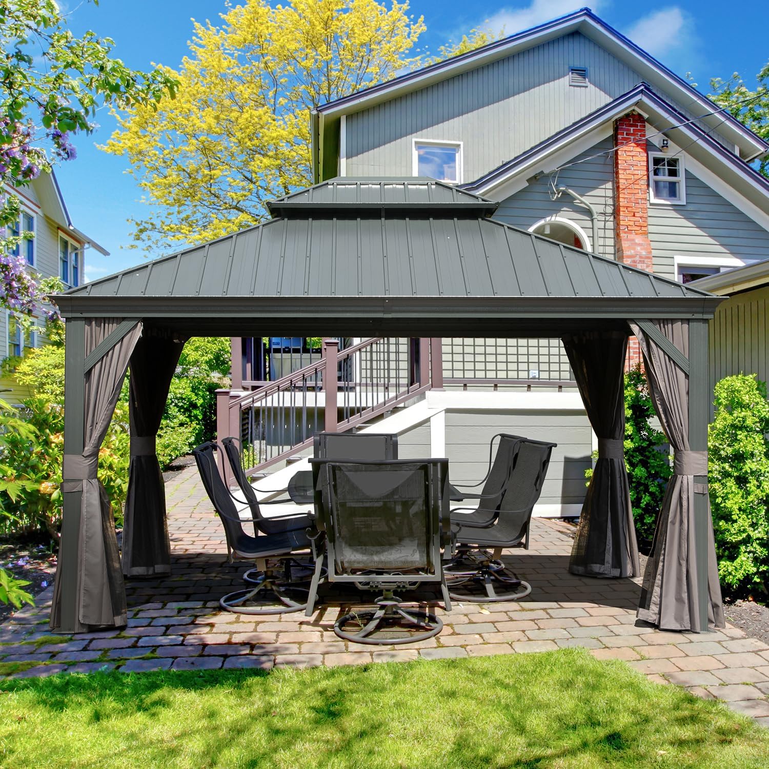 Domi 12x14FT Hardtop Gazebo, Aluminum Outdoor Gazebo with