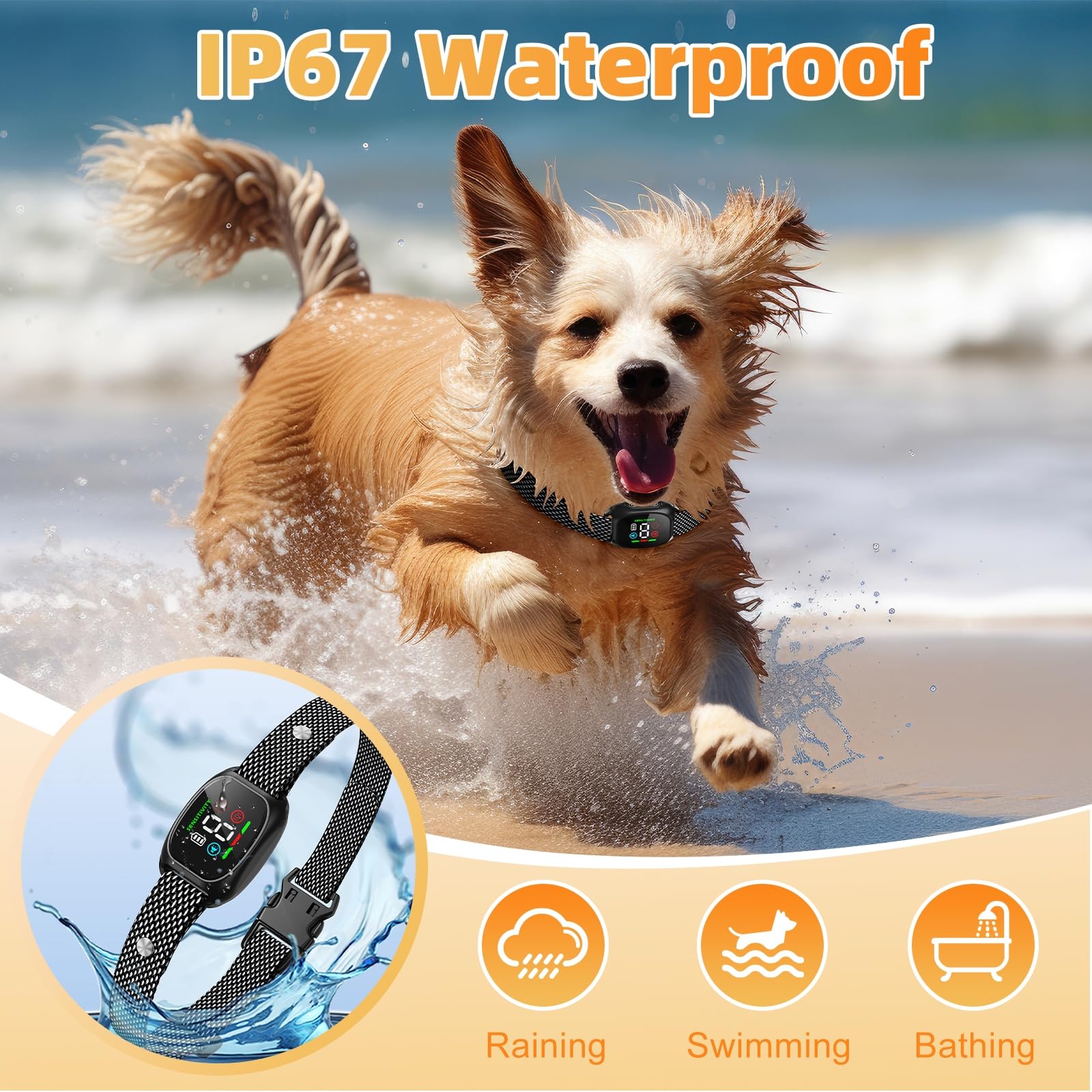 Collar antiladriods para Perros, sin Golpes, Recargable, 8 Niveles de sensibilidad, 4 Modos de pitido, vibración, bip+vibración/vibración Fuerte, Anti Bark Dog Collar, Waterproof