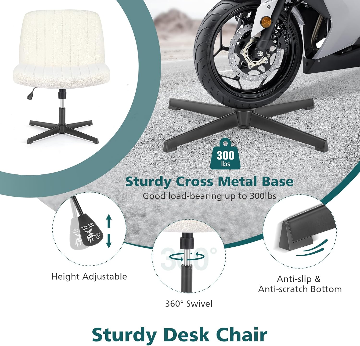 OLIXIS Criss Cross Chairs Legged Armless No Wheels Wide Seat Height Adjustable Swivel Rolling Padded Furry Cute Home Office Desk Seating for Bedroom, Student, Study Room