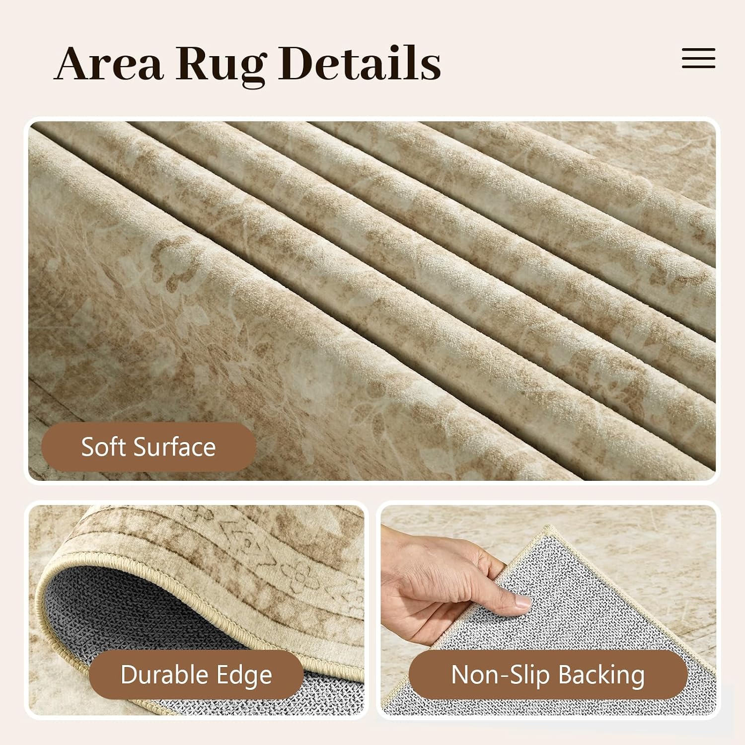6x9 Ft Large Area Rugs for Living Room, Soft Non-Slip Machine Washable Rug, Vintage Stain Resistant Carpets for Bedroom Nursery Dining Room Home Decor (Beige)