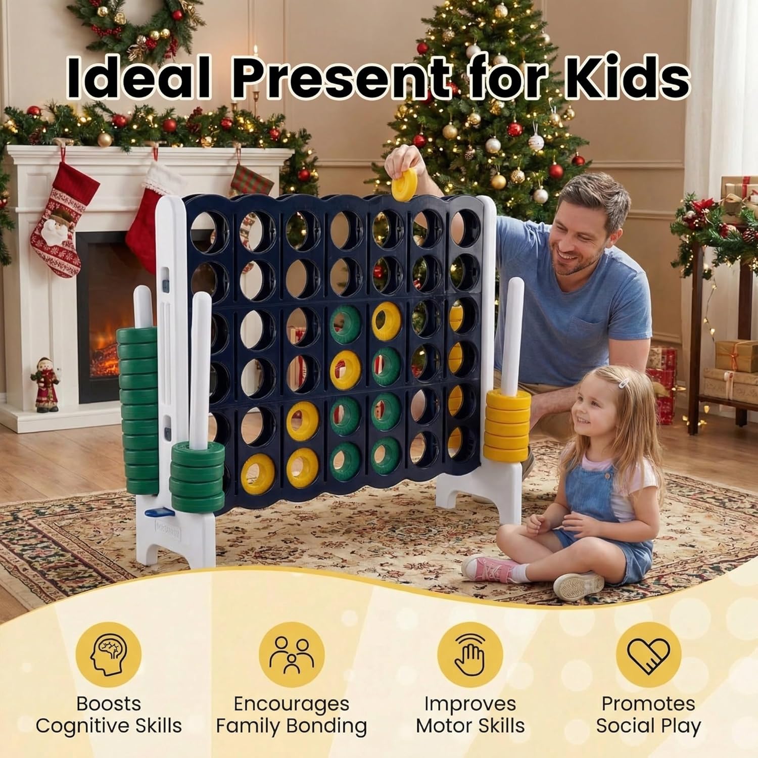 HONEY JOY Giant 4-in-a-Row, Jumbo 4-to-Score Giant Game Set with 42 Rings & Quick-Release Slider for Kids and Adults, Indoor/Outdoor Large Connect Game for Living Room, Backyard, Lawn