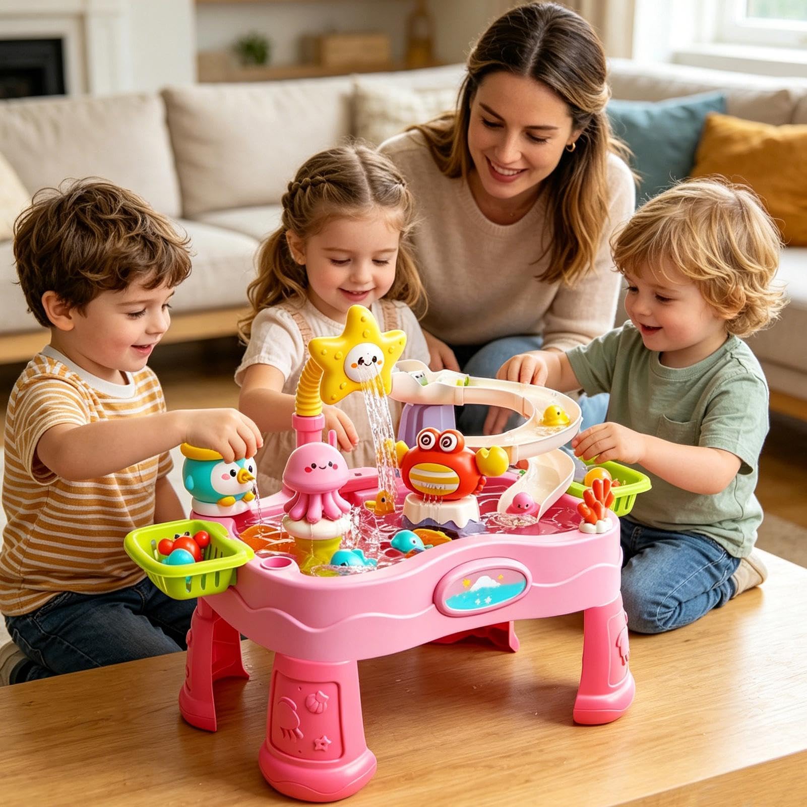 Wasserspieltisch für Kinder Verstellbarer Elektrischer Sommerspielzeug | Sommer Outdoor Wasser Aktivitätstisch für Garten, Pool, , Terrasse, Balkon, Rasen, Wiese