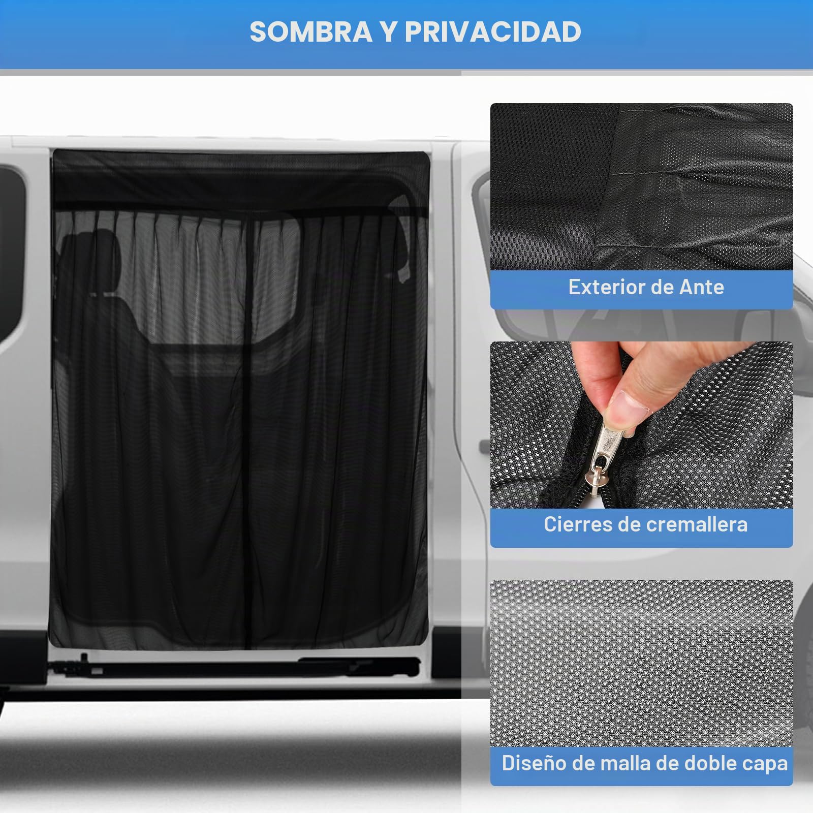 ZWPARTS Mosquitera Magnética para Autocaravanas, Mosquitera para Furgoneta para Puerta Trasera, Personalizada para Viano, Vito, Renault Trafic, Mosquitera con Cremallera en Puerta Central