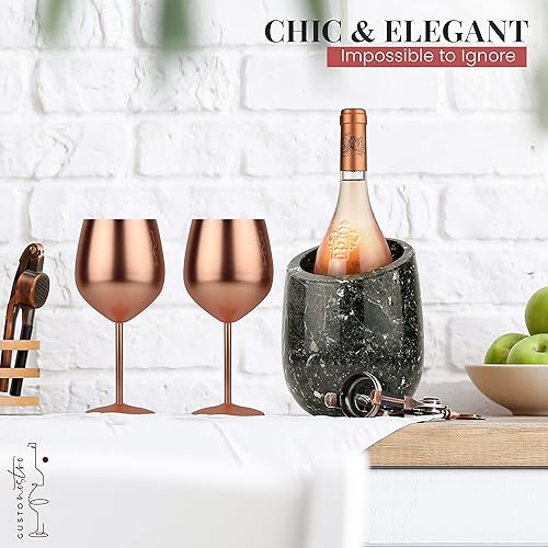 Miniatura 3 de Gusto Nostro Cubo enfriador de vino de mármol, enfriador de botellas de vino de 25.4 fl oz y enfriador de champán para fiesta, cocina, decoración de