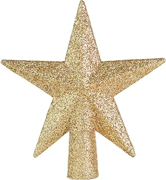 Ornativity Glitter Star Tree Topper - Christmas Small Tabletop Mini Desk Top Decorative Holiday Bethlehem Star Xmas Ornament Trees Toppers Gold 5"