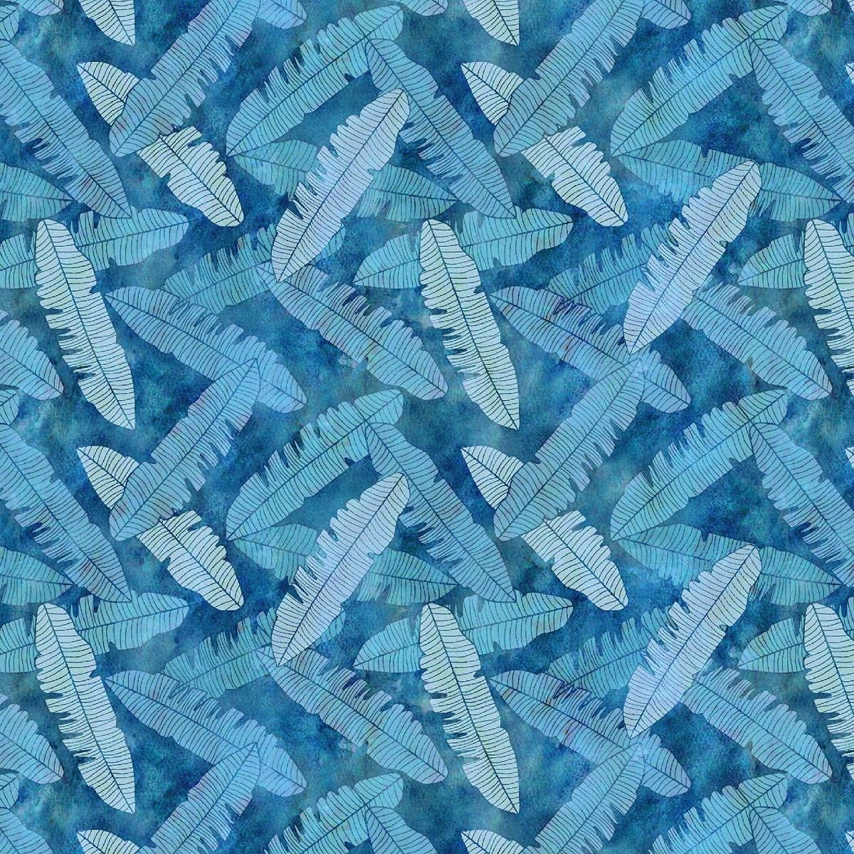 Blue Ferns Design 100% Cotton Quilting Fabric by The Yard (Dark Blue, Light Blue, Blue, White)