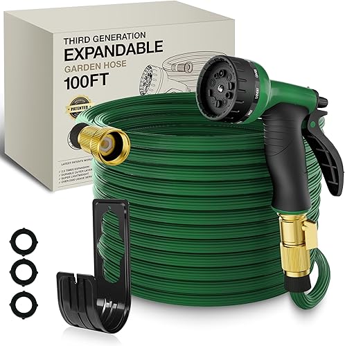 Manguera de jardín de metal de 50 pies, manguera de metal versión 2024 con diseño mejorado, boquilla de 10 funciones, accesorios universales de 34