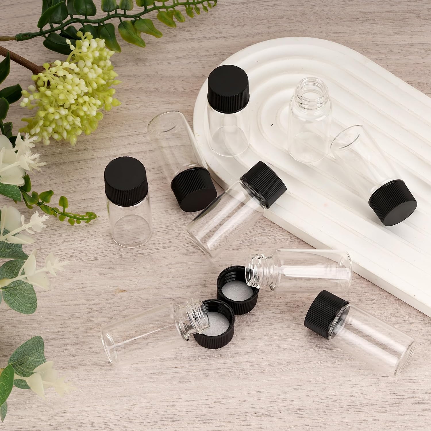 10ml Glass Vials, Small Sample Vials, 100 Pcs | with Screw Caps, Leak-Proof, Portable, Lightweight, Mini Glass Jars for Lab Liquid, Essential Oil, Perfume
