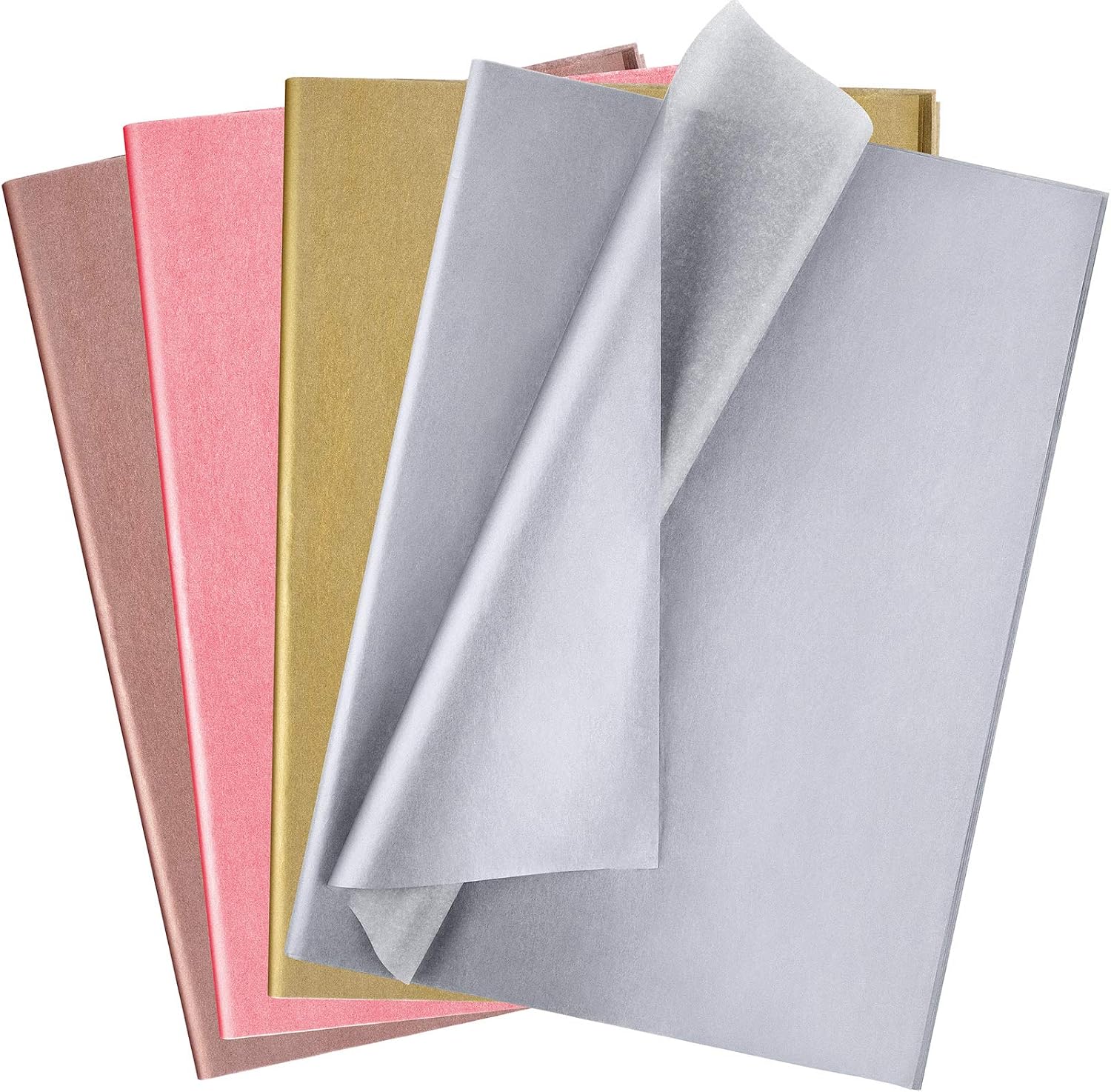 Ruisita 120 Sheets of Tissue Paper Bulk Metallic Gift Wrapping Paper for Christmas Weddings Birthday Party Showers DIY Arts Crafts, 20 x 14 Inch (Pink Gold, Gold, Silver, Rose Gold)