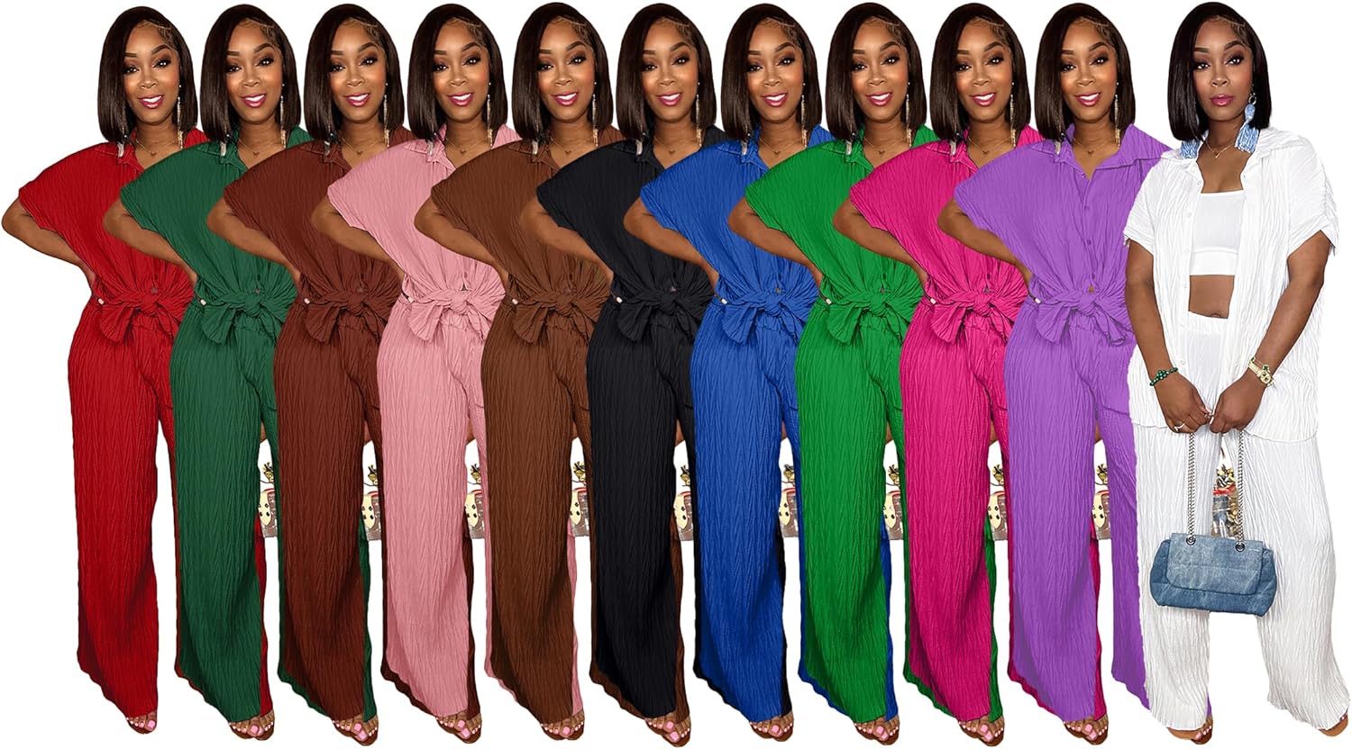 Casual Two Piece Set for Women - Button Down Shirt and Wide Leg Pants Matching Set Tracksuits - Image 6