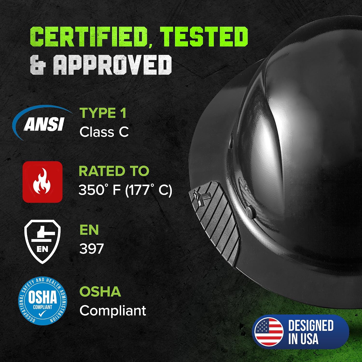 LIFT SAFETY Dax Fiber Resin Full Brim Safety Helmet/Hard Hat | 6 Point Suspension for Comfort & Impact Protection