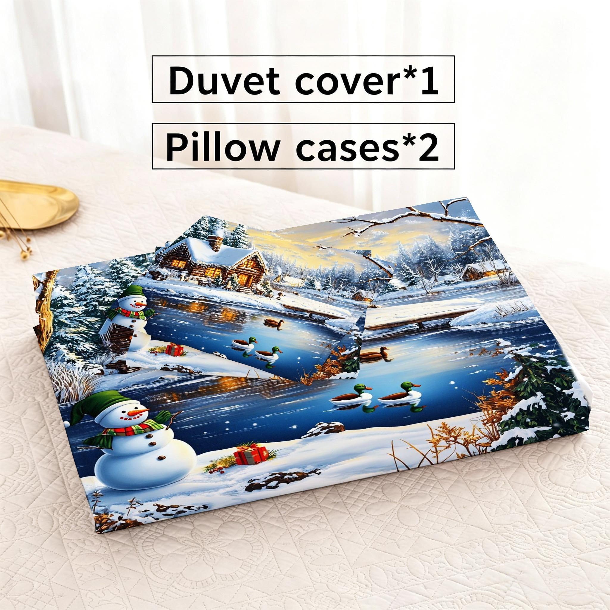 Copripiumino Matrimoniale Pupazzo Di Neve Bianco 260x240, ZQ8010 | Traspiranti Durevoli Microfibra, per Tutta la Famiglia, Matrimoniale, per Tutte le Stagioni, con 2 Federe 50x80 cm