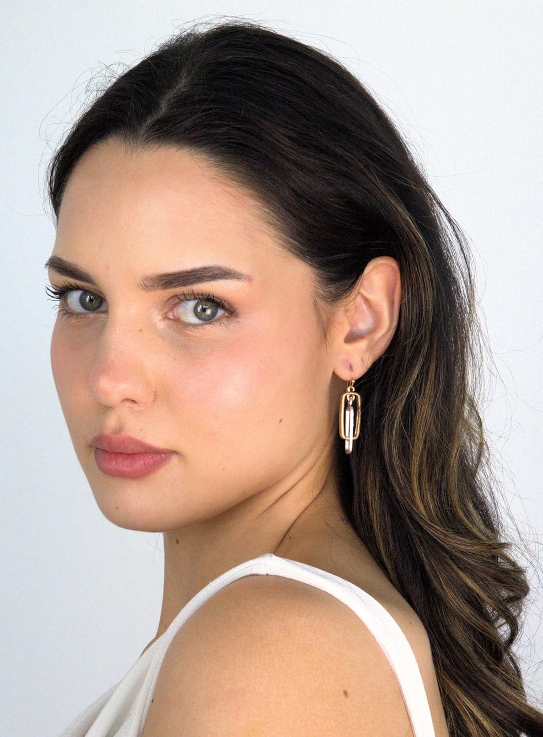 POMINA Lightweight Geometric Gold Silver Two Tone Hammered Dangle Drop Earrings Linked Circle Rectangle Oval Trendy Fashion Dangling Earrings for Women - Image 7