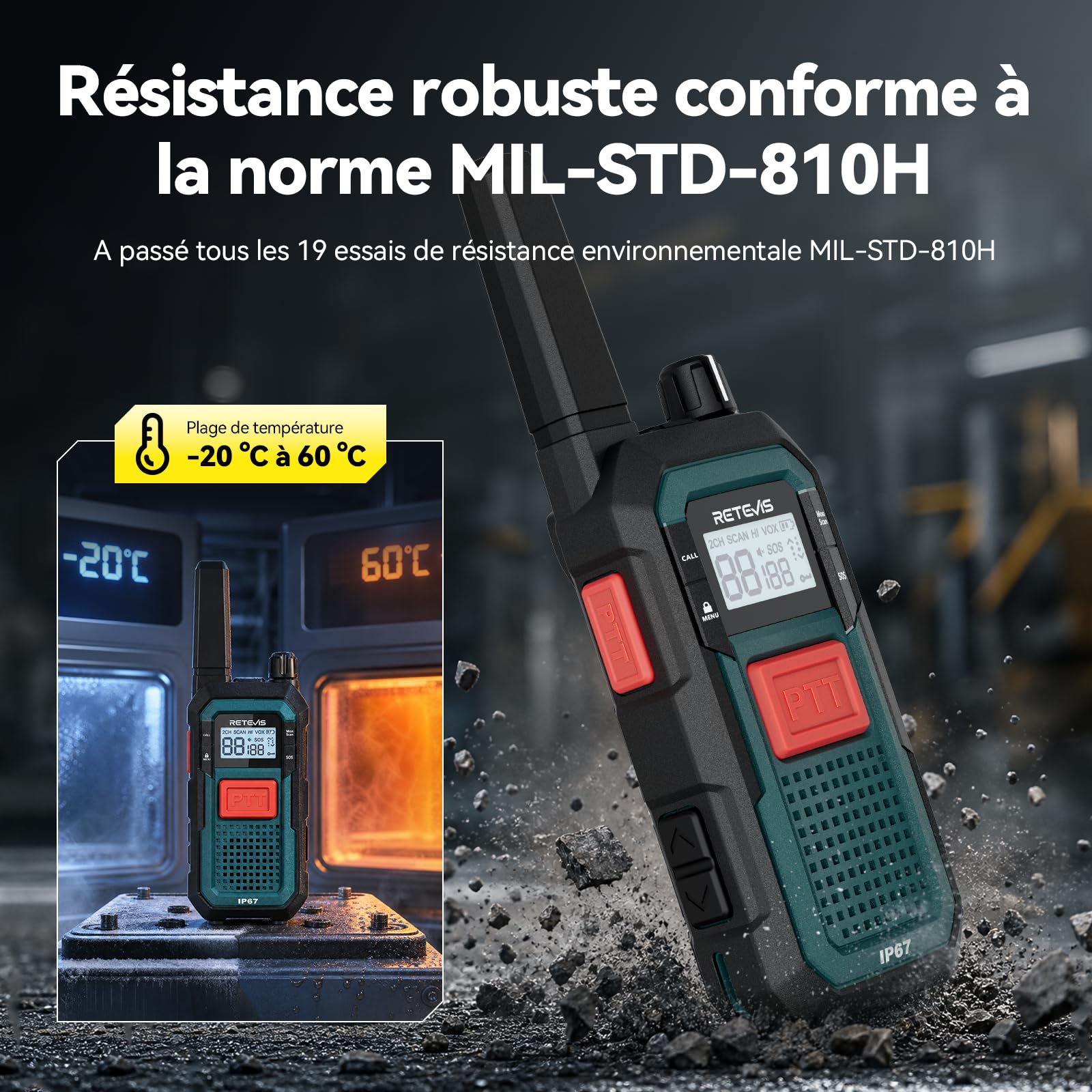 Retevis RB648 Talkie Walkie Robuste, Radio Bidirectionnelle,MIL-STD-810H