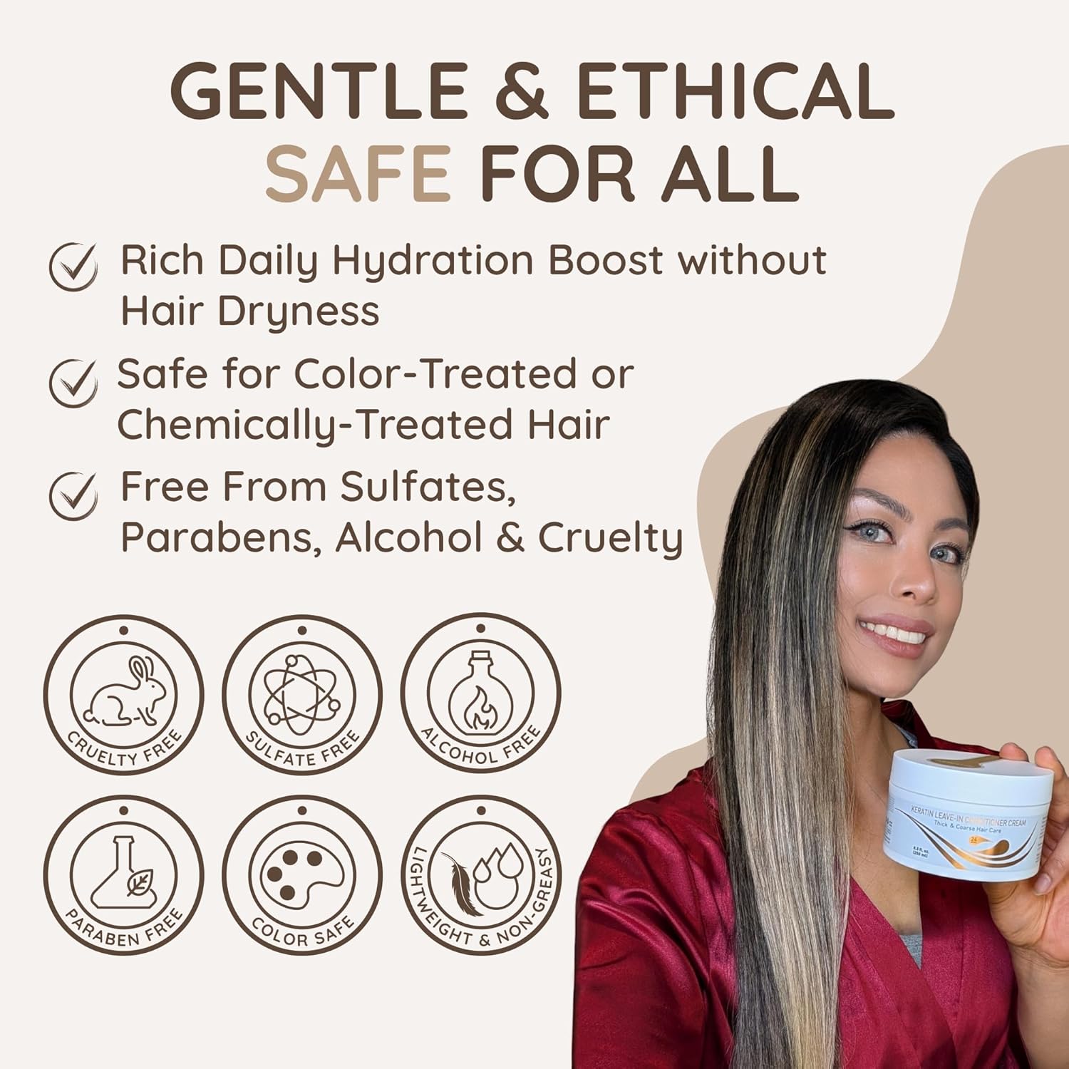 VITAMINS hair cosmetics Keratin Leave in Conditioner for Dry Damaged Hair - Curl Defining Cream for Frizz Control, Detangling & Ultimate Hydration - For Thick Coarse Straight & Curly Hair - Image 6