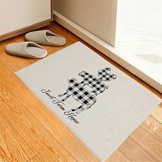 Door Mat Farm Animal Buffalo Plaid Cow Pig Chicken Burlap Background Doormat,Non-Slip Indoor Doormat,Entryway Rugs for Kitchen,Living Room,Bathroom,Bedroom 23.6x70.9in