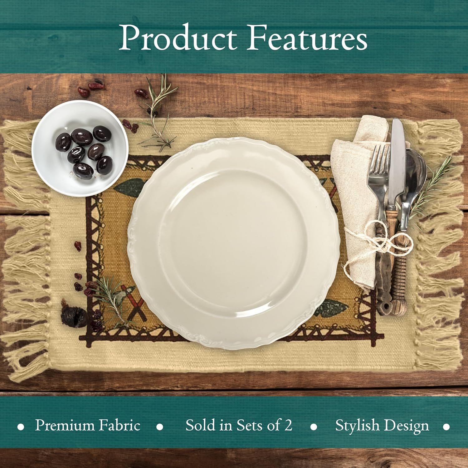 Onyx Arrow Southwest Cotton Stencil Placemats - Set of 2 Woven Cotton Placemat - Rustic Placemats for Dining Table - Ideal Dining Mats for Farmhouse and Kitchen - 13" x 19" - Mountain Wildlife Moose