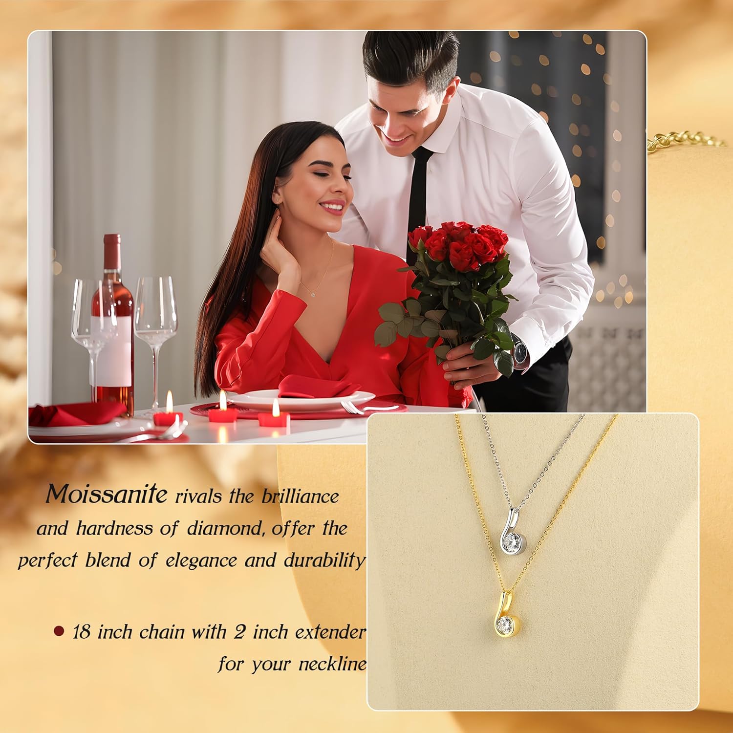 1CT Moissanite Teardrop Pendant Necklace, D Color VVS1 Moissanites 925 Sterling Silver Necklace, 18"+2" Adjustable Chain for Women, Wife, Mom, Ladies