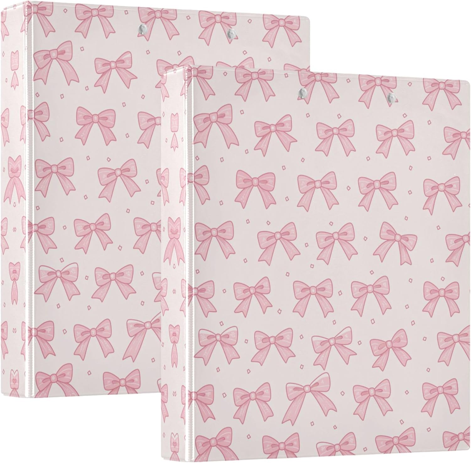 Pink Ribbon Bow 3 Ring Binders, 1.5” Round Ring Binders with Clipboard - Letter Size, 3 Interior PVC Clear Pockets & Anti-Slip Clip for Office School Supplies, 2PCS